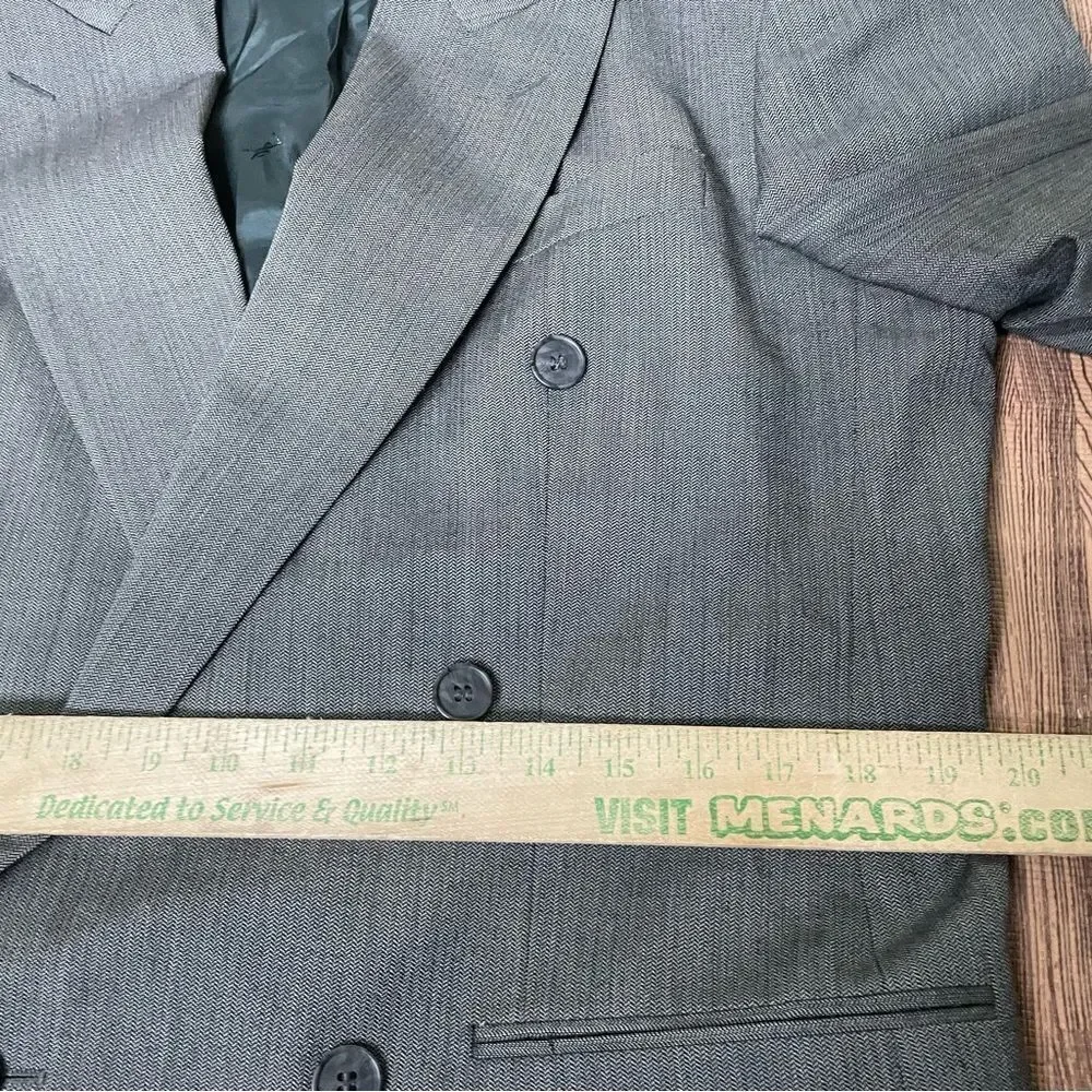 VTG DOUBLE BREASTED Yves Saint Laurent Mens 42R Gray Double Breasted Peak Blazer